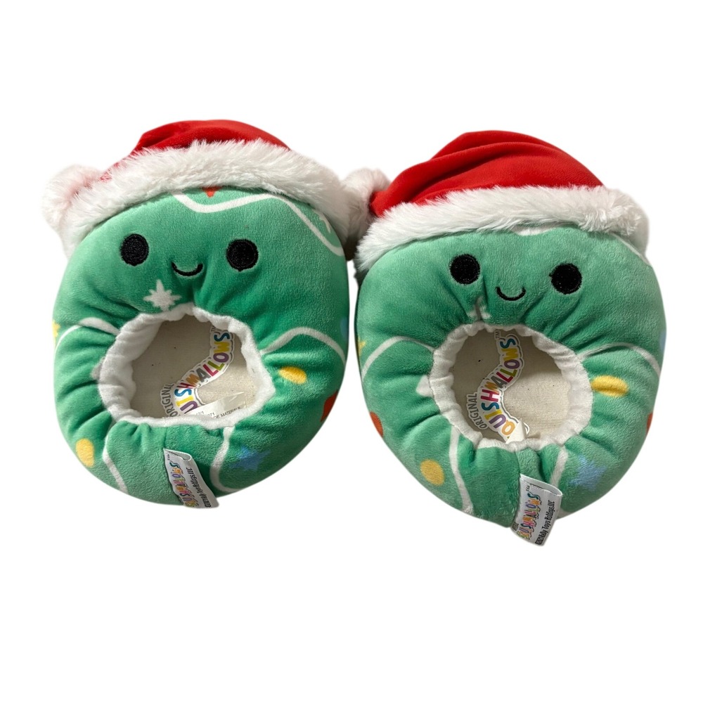 Squishmallows Carol the Christmas Tree Slippers Green Santa Hat Kids‎ Size 13/1